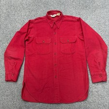 Vintage USA Made Woolrich Chamois Shirt Mens Medium Red Button Up Long Sleeve