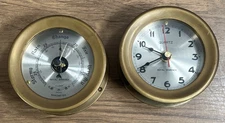 Vtg Schatz Royal Mariner Ship's Brass Clock & Matching Barometer TESTED ✔️