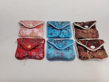 Asian Brocade Fabric Coin Purse Pouch Lot of 6 Assorted Colors Snap Closure