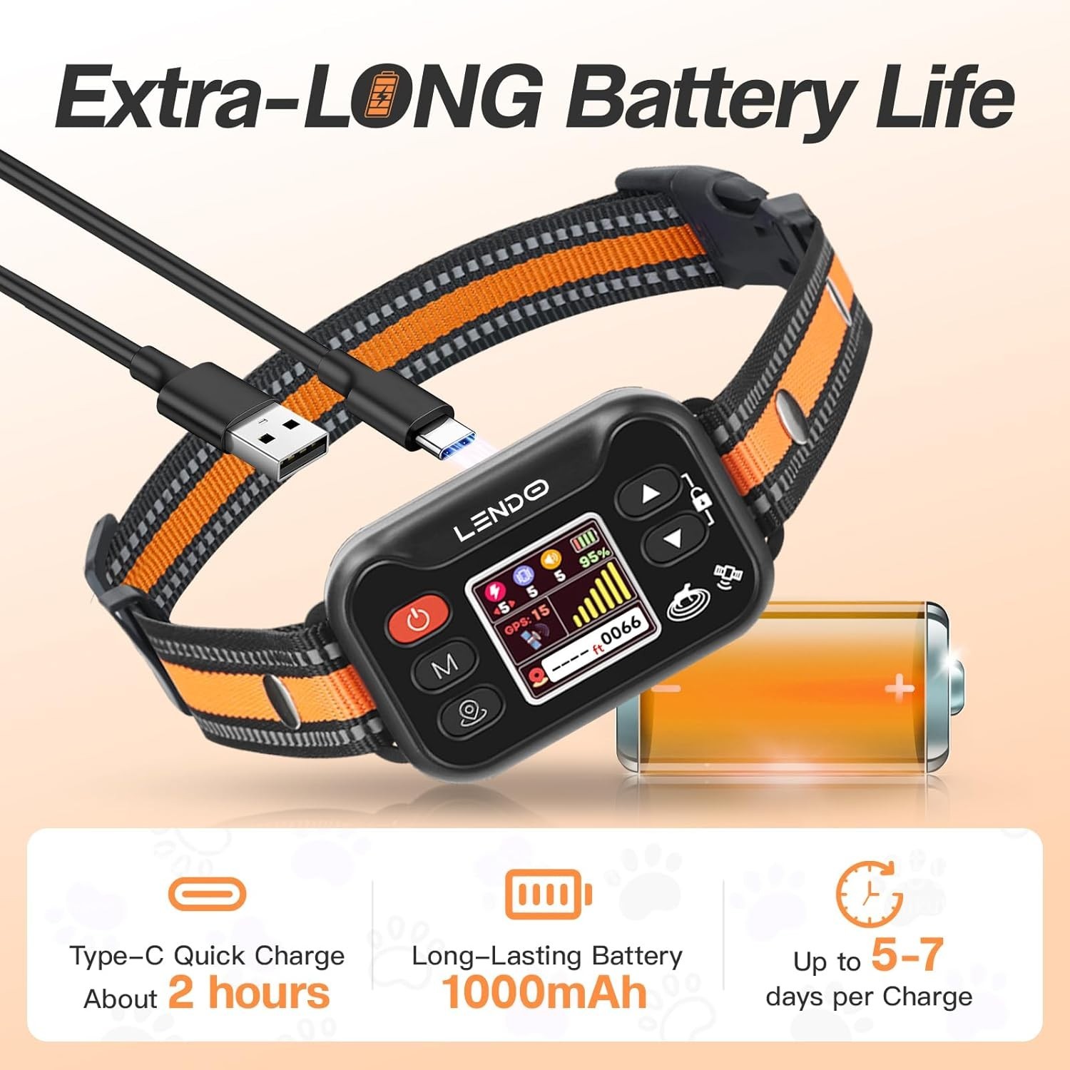 LENDOO GPS Wireless Dog Fence Collar 3 Modes Waterproof Rechargeable 15-120 lbs