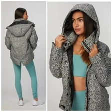 Varley Womens Carmeline Animal Print Puffer Coat Sz L Streetwear Chic Apres Ski