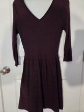 American Eagle Knit Sweater Dress Plum Size M Long Sleeve V Neck Low Back