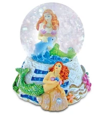 Cota Global Mermaid Stone Snow Globe - Sparkly Water Globe Figurine with Sparkli