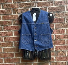 Wrangler Mens size L large Denim Vest Western Cowboy Blue Button 1074130PW
