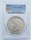 1934-D Peace Silver Dollar PCGS AU58 Gold Shield Label -  T272