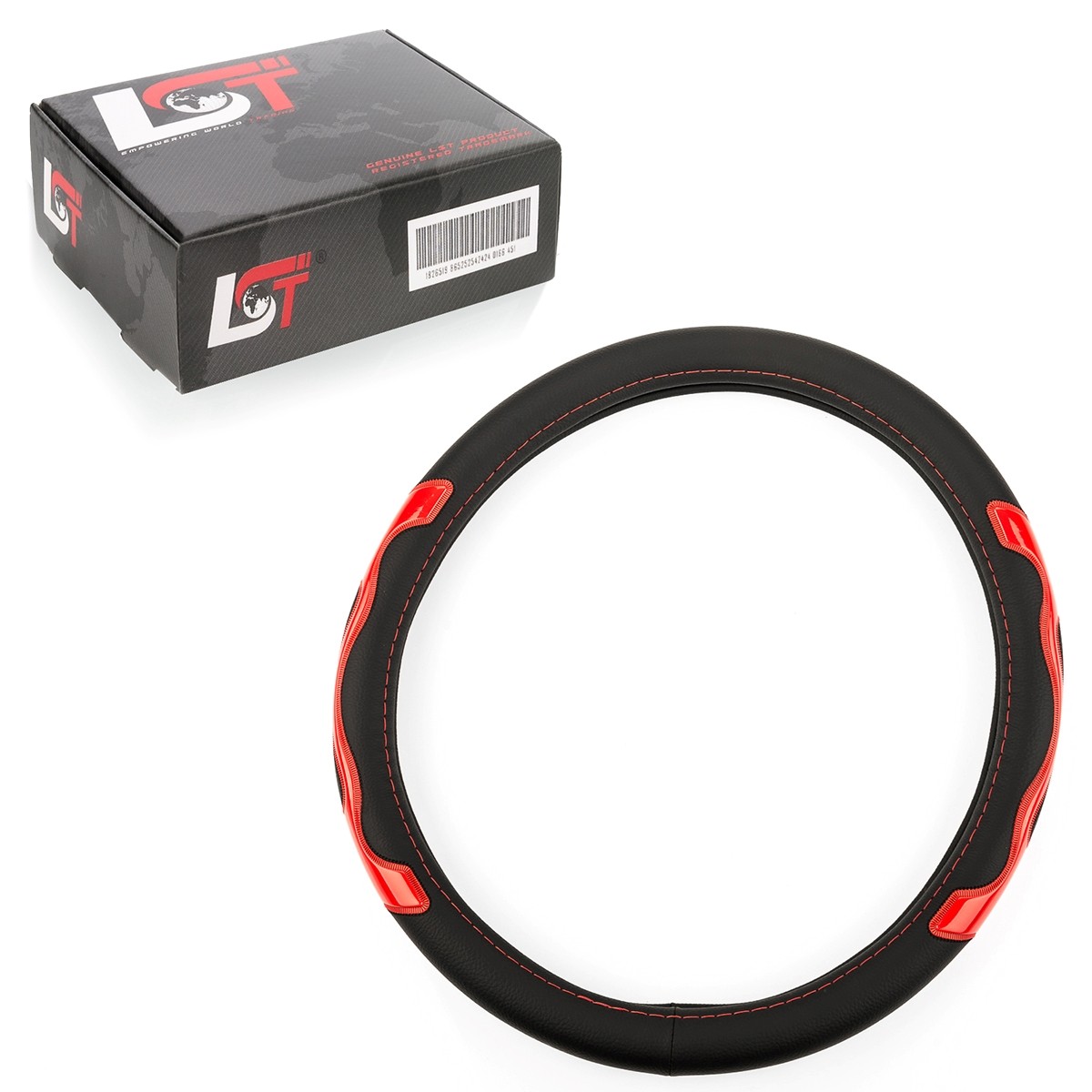 Steering Wheel Cover Ø 38x9 CM 15x3, 5 Inch Black Red for Daewoo