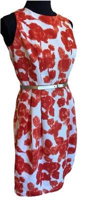 NWT Eliza J 4P Small Orange White Floral Romantic Spring Tea Gold