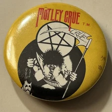 VINTAGE MOTLEY CRUE PAIN REAPER  BI-RITE 1985 BUTTON 1.25” PINBACK PIN BADGE