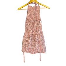 Vintage Handmade Girls Apron Ditzy Floral Pink Pocket Daisy Prairie