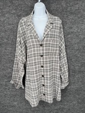 Show Me Your Mumu Shirt Womens XXL Gray Plaid Button Front Long Sleeve Tunic