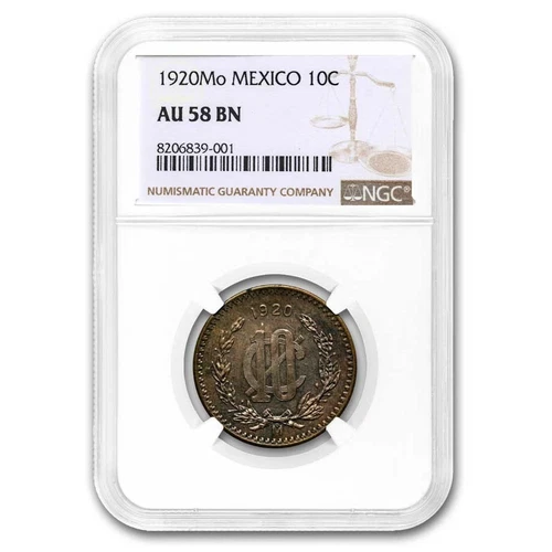 1920-Mo Mexico Bronze 10 Centavos AU-58 NGC (Brown)