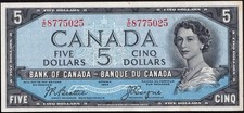Canada 1954 $5 Five Dollar Devils Face Banknote Beauty High Grade