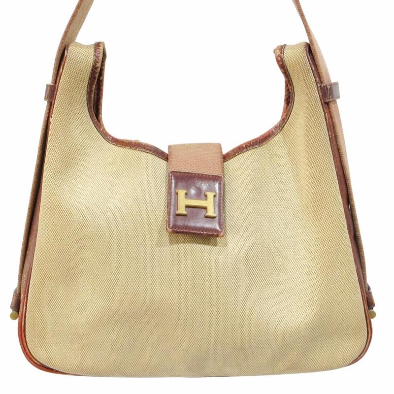 バッグ HERMES VINTAGE BAG Hermes Vintage Saco Shoulder Bag Toile Ash Switch Leather