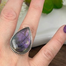 Purple Labradorite Ring Size 8 Vintage Boho New 925 Sterling Silver Overlay