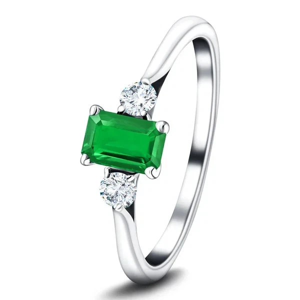 1,25 ct grüner Smaragd im Radiant Cut & im Labor gezüchteter Diamant Brautrin... - Bild 3 von 4