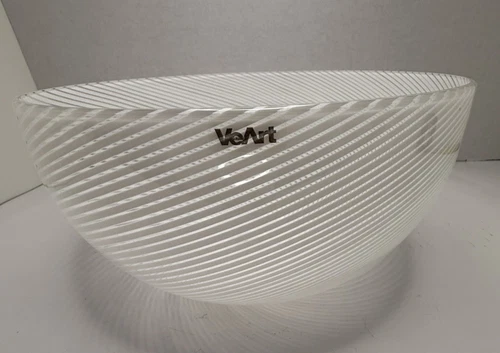 VeArt  Murano Spiral White Glass Bowl Italy - Small Chip inside