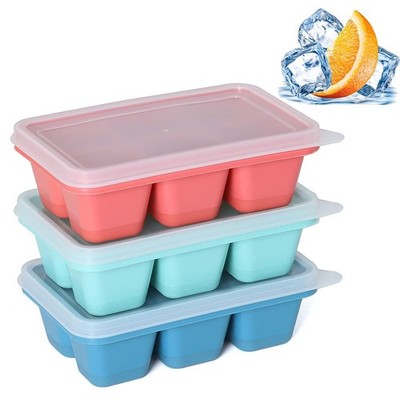 Mini Ice Cube Trays for Freezer 3 Pack, Stackable Small Ice Molds w/ Lids, Blue