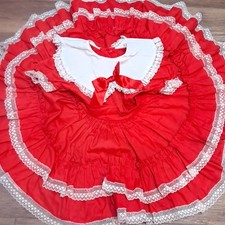 Vintage Kids Avenue sz 5 dress red full circle white lace sailor pageant party