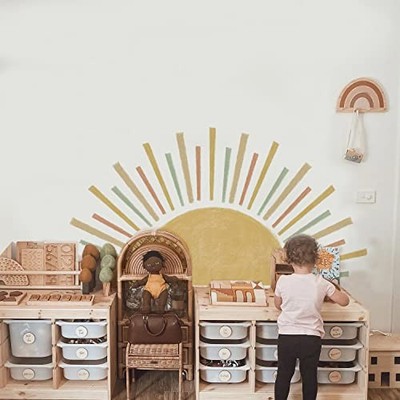 Large Boho Wall Decals Peel and Stick, Watercolor Pastel Sun Decal Half Sun