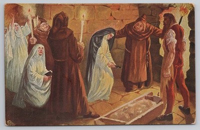 Künstler O. Peter Postkarte, Mauerung einer verurteilten Nonne, Verpflegung, Mittelalter