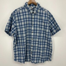 Eddie Bauer Short Sleeve Button Shirt Men's Size 2XL Blue Plaid Pocket Cotton