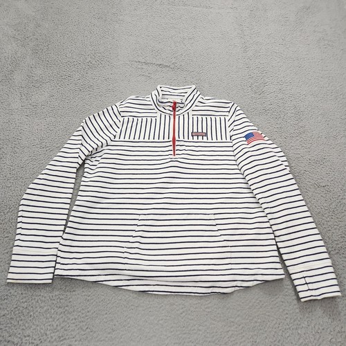 Vineyard Vines Sweater Womens XL White Blue Striped American Flag Quarter Zip