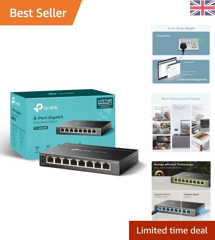 TL-SG608E 8-Port Managed Network Switch - Plug & Play, Gigabit Performance