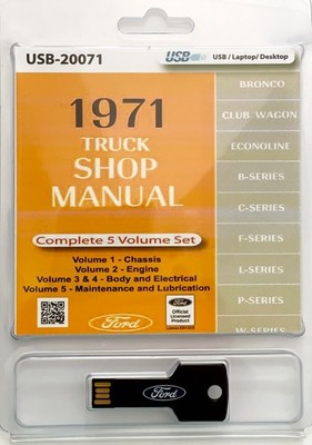 1971 Ford Truck F100 F250 F350 P350 B600 Bus Shop Service Repair Manual USB