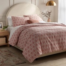    Full/Queen Yarn Dye Ikat Duvet Cover and Sham Set Ivory/Mauve   