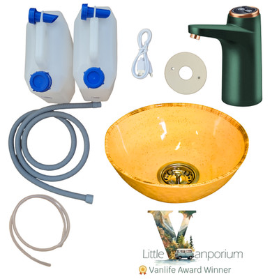 Wohnmobil Spüle + Wasserhahn Set gelb Spüle Akku Wasserhahn + Pumpe 