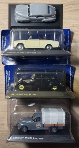 Lot De 4 Miniatures NOREV SA 1:43 Peugeot : 403 Cab, 203, 402 B, 203 Pick-Up