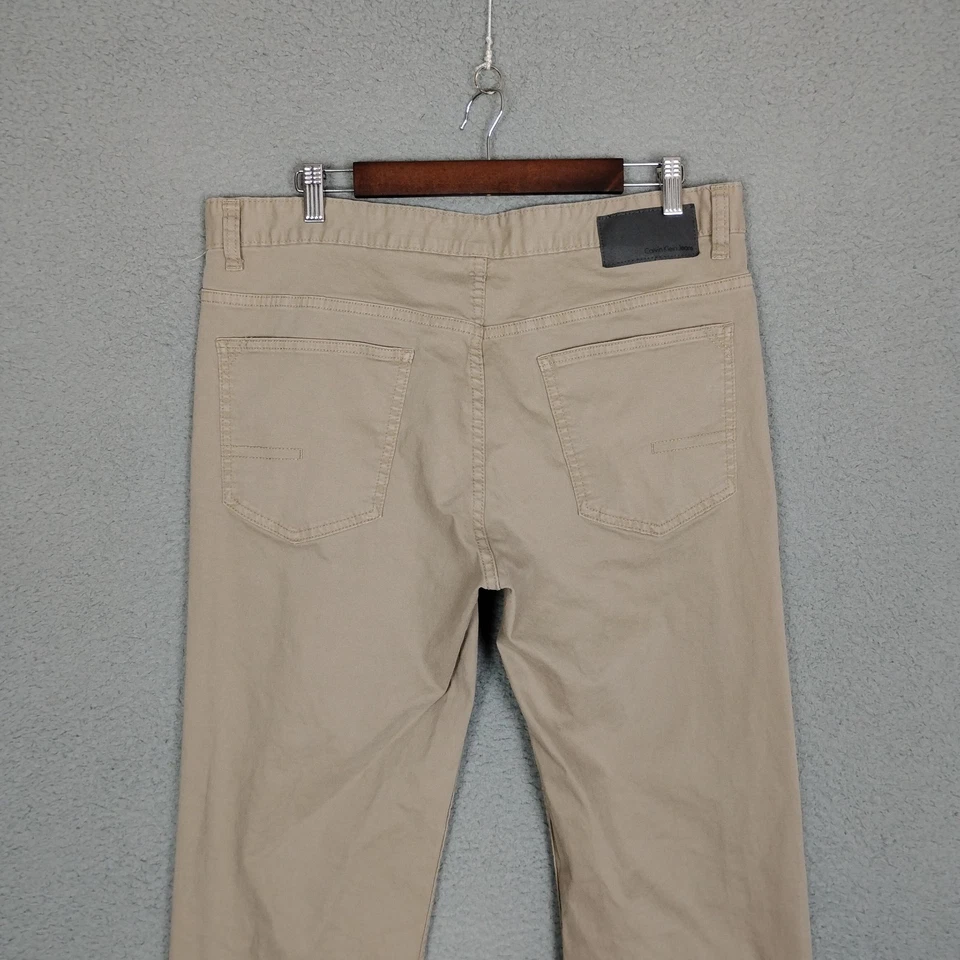 Calvin Klein Jeans Mens 36x30 Straight Fit Khaki Beige Tan Denim Pants 5 Pockets - Image 4 of 4