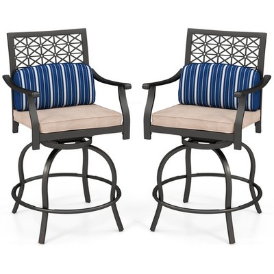 Patiojoy Set of 2 Patio Swivel Bar Stool Chairs Cushioned Pillow Armrest Rocking