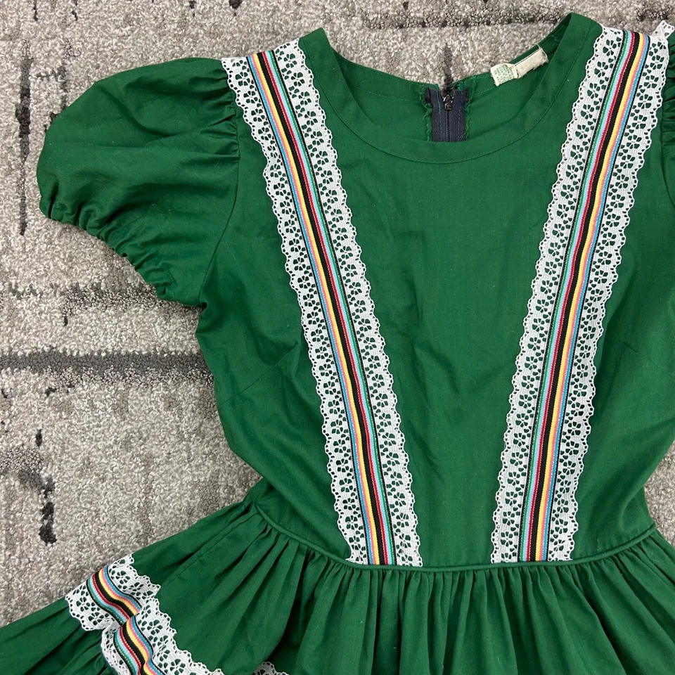 Vintage Square Dance Dress - Irish Dance or Oktoberfest Costume - Green S/M - Image 3 of 4