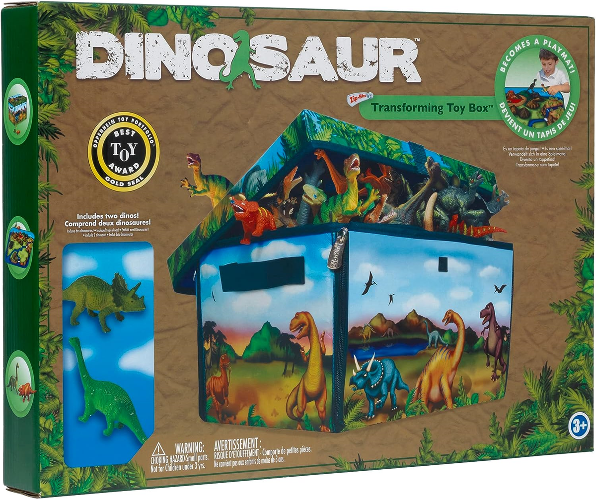 Large ZipBin Dinosaur Transforming Toy Box With 2 Dinosaurs, 13.25