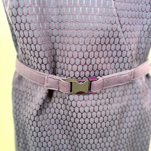 Akris Punto Dress Size 14 Purple Jacquared Cotton Blend Back Zip Belted Career - Picture 7 of 11