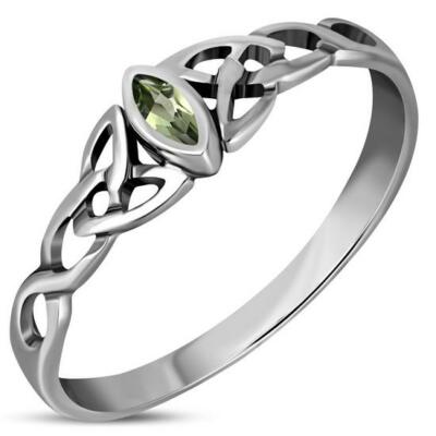 Keltischer Dreifaltigkeitsknoten-Peridot zarter Ring Sterlingsilber 925 - mehrere Größen