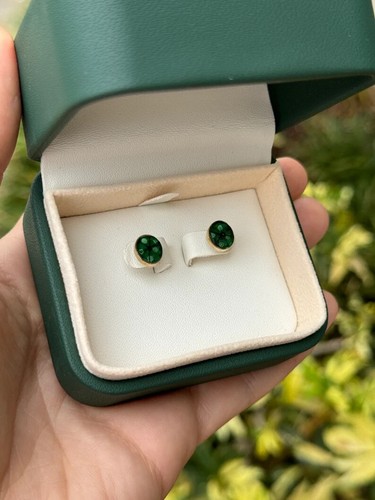 3.0tcw RARE Natural Colombian Emerald Muzo Oval Sliced Trapiche Earrings 18K - Picture 6 of 10