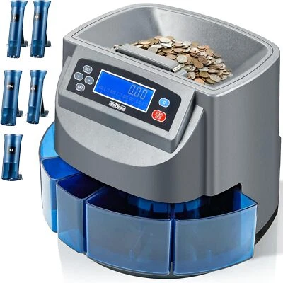 HANDNAM Coin Counter Machine Electric Coin Sorter Sort 270 Coins/Minute 500 Coins LCD