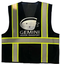 GEMINI MOTOR TRANSPORT REFLECTIVE SAFETY VEST W/SILVER REFLECTIVE LOGO .