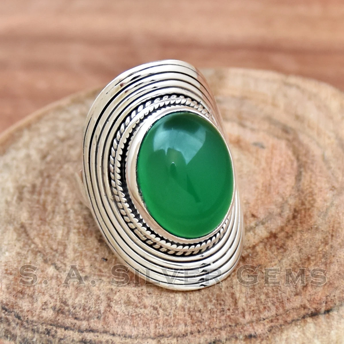 Green onyx outlet silver ring