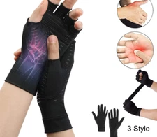 Copper Compression Gloves Gym Arthritis Carpal Tunnel Hand Support Pain Relief `