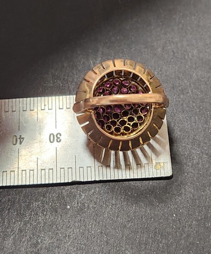 Mid Century/Vintage 14k Rose Gold Statement Ring Set With 35 Rubies - Picture 15 of 19
