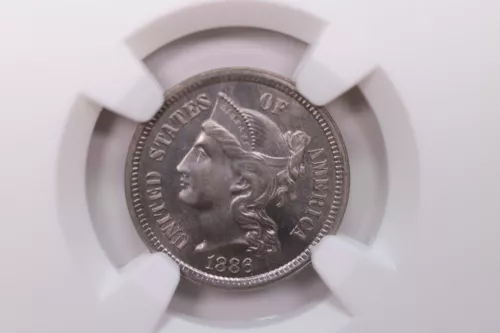 1886 Three Cent Piece, Rare Date, Green CAC, NGC PF-66., SALE #88210