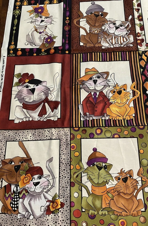 Loralie Harris Fabric SPICE CATS Cotton Panel Anthropomorphic OOP 23 x 44” - Image 2 of 4