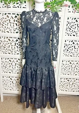 Vintage 80's Scott McClintock Women's Black Lace Formal Goth Punk Dress Size 6