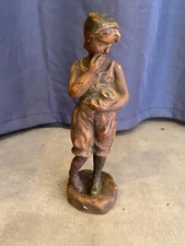 ANTIQUE SIGNED LITTLE CHILD SWIMMER PLASTER FIGURINE