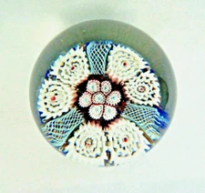 Murano Italy 1960's Millefiori & Latticino Art Glass Paperweight 