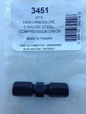 3/16" High Pressure 5,000 Psi Black Steel Compression Union
