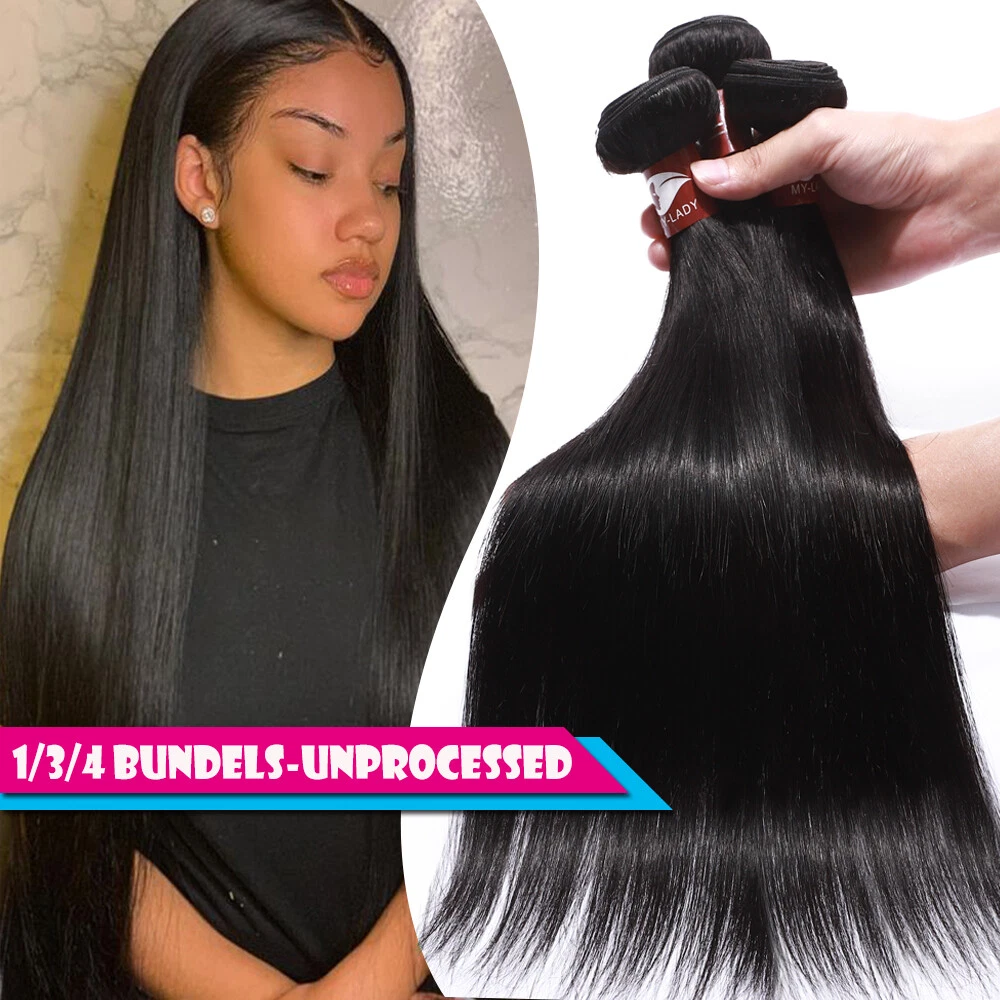 1-4 bundles Brazilian Virgin Human Hair Weave Weft Extensions Sew in  Straight US